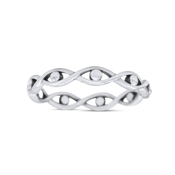 Infinity Bead Evil Eye Stackable Ring Oxidized Band Solid 925 Sterling Silver Thumb Ring (3mm)